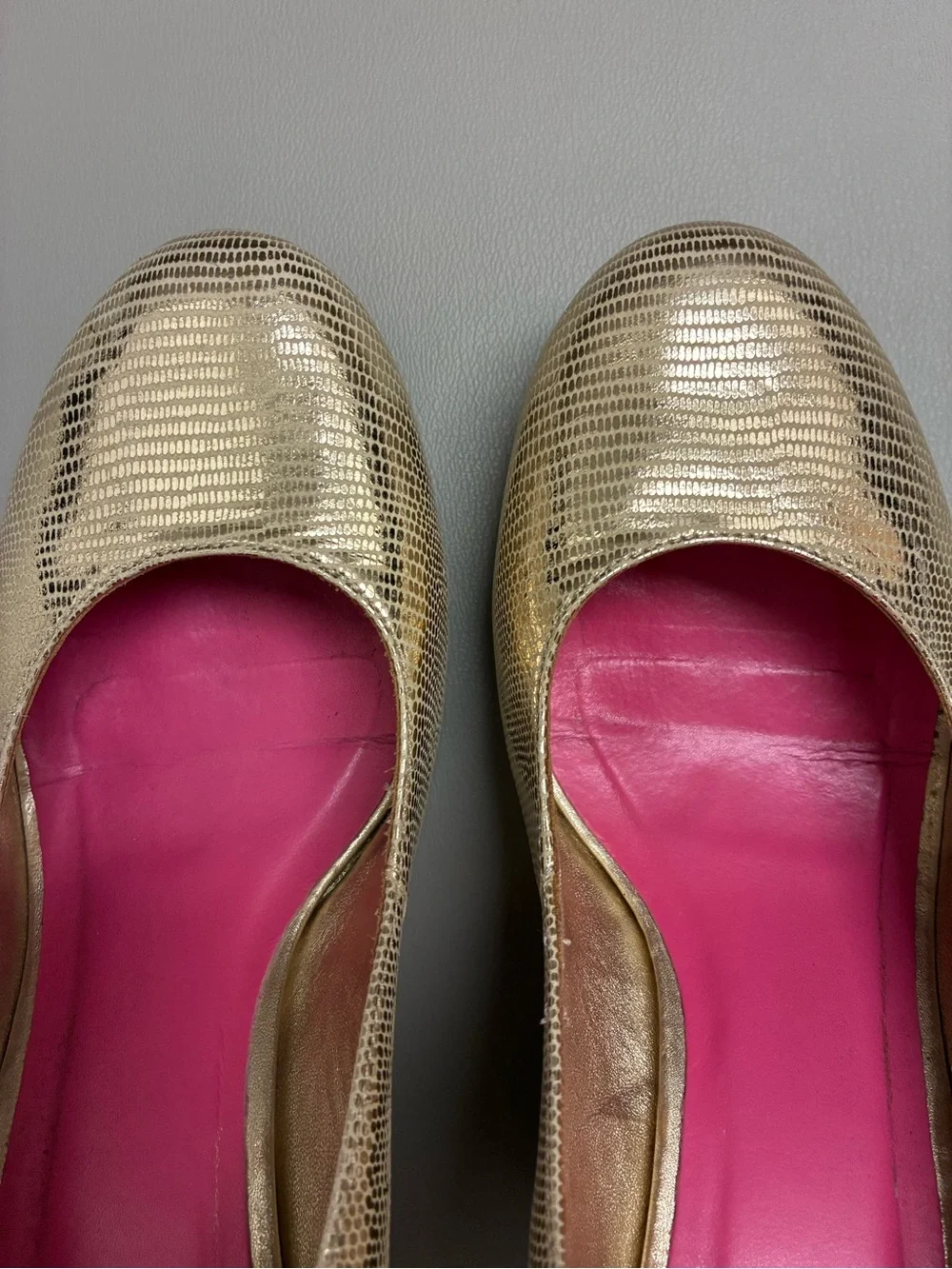 Lilly Pulitzer Gold Leather Wedge Shoes Pumps Women’s Size 8